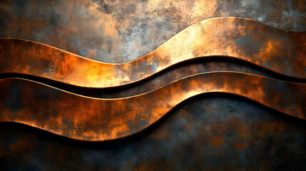 Poster - Abstract metal waves with a textured, warm color palette.
