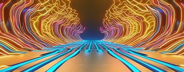 Poster - Abstract Visualization of Energy Monitoring with Double Exposure Effects Showcasing Glowing Layered Patterns in a Futuristic Environment