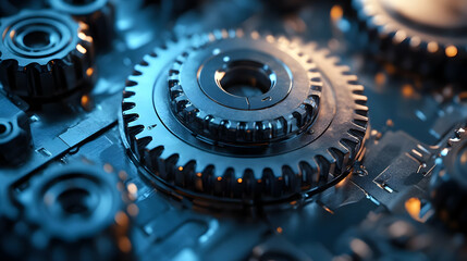 Poster - Close-up of interlocking gears showcasing intricate mechanical design and engineering.
