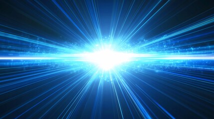 Wall Mural - bright blue light burst, energy beams, glowing particles.