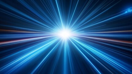 Wall Mural - abstract blue light rays radiating from a bright center, suggesting speed, energy, and technology.