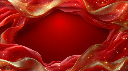 Wall Mural - Abstract Background - Red and Gold Glitter Waves Illustration