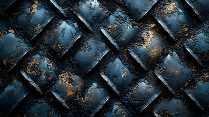 Poster - Dark metallic texture with a pattern resembling interlocking scales or tiles.