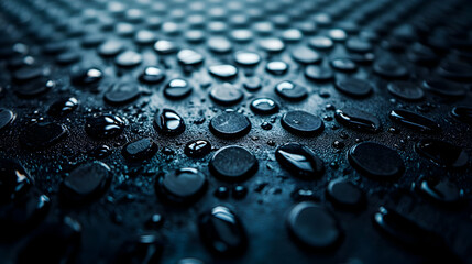 Poster - Close-up of water droplets on a dark surface, creating a textured and reflective effect.