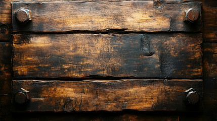 Poster - A rustic wooden board with metal bolts, suitable for signage or decoration.