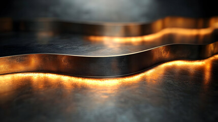 Poster - Abstract metallic waves with glowing edges creating a modern aesthetic.