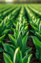 Wall Mural - A field of green plants with a bright sun shining on them