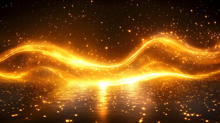 Wall Mural - Abstract Background - Golden Sparkle Wave and Reflection