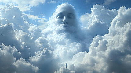 Poster - Illustration - Journey to the Clouds Face, Sky, Spirituality, Dream, Fantasy