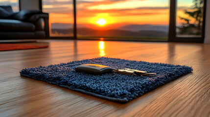 Sticker - Realistic Image Keys on Rug Sunset View Home Interior Design