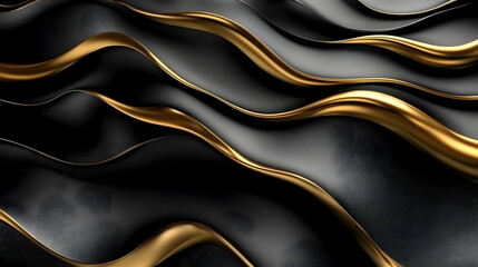 Sticker - 3D Abstract Background Gold and Black Waves Illustration