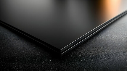 Poster - A close-up view of a sleek, glossy black surface with a sharp edge and subtle reflections.