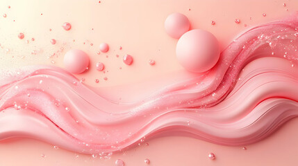 Poster - Abstract pink waves with bubbles, creating a soft, fluid texture.