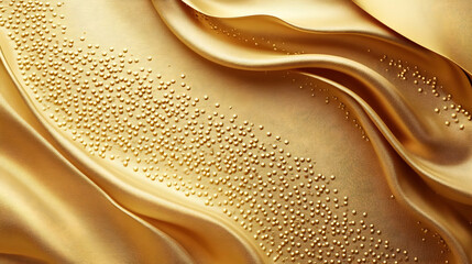 Poster - A close-up of flowing golden fabric with small beads, evoking luxury and elegance.