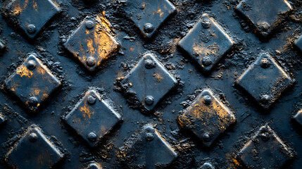 Poster - Textured metal surface with diamond patterns, showcasing wear and industrial design.