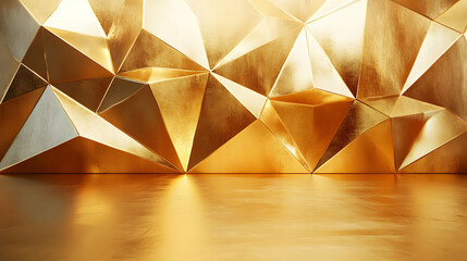 Poster - A shimmering golden geometric wall with reflective surfaces.
