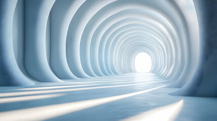 Poster - A serene, illuminated tunnel with smooth, curved walls leading to a bright exit.