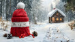 © Siasart Studio - Illustration - Winter Wonderland Snow Cabin Cozy Holiday Festive Christmas Season Red Knit Hat