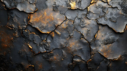 Poster - A textured surface with cracks and golden highlights, evoking a sense of decay and beauty.