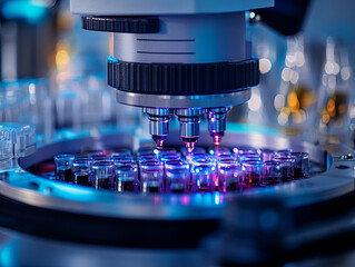 Poster - detailed close up of medical device calibrating samples with vibrant lights