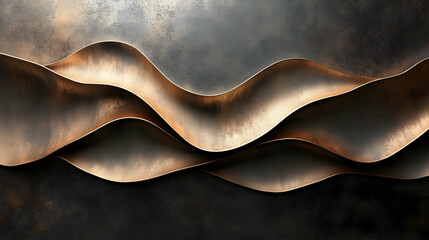 Poster - Abstract metallic waves create a dynamic, textured background with a warm color palette.