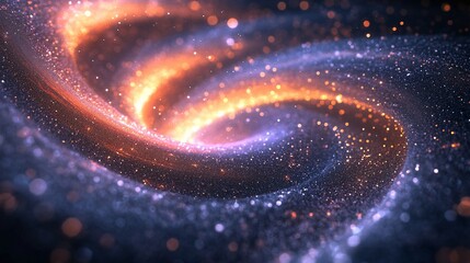 Wall Mural - abstract swirling galaxy with orange and blue glitter.