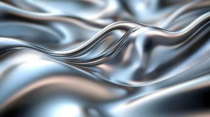 Poster - A close-up view of smooth, flowing metallic fabric with soft waves and reflections.