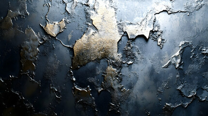 Poster - Abstract textured surface with metallic and peeling elements in dark tones.