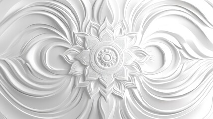 Poster - Intricate White Floral Design with Swirling Pattern in Relief Texture