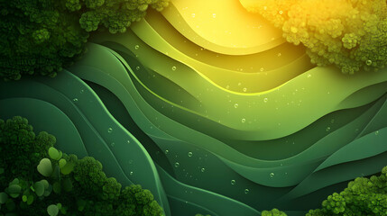 Poster - A vibrant, abstract illustration of layered green waves and sunlight filtering through foliage.