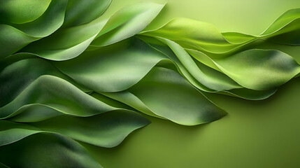 Poster - A serene arrangement of flowing green leaves on a soft green background.