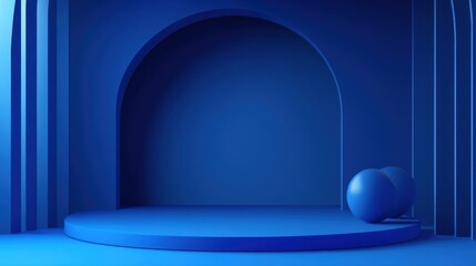 Poster - Minimalist Blue Background with Curved Arch and Geometric Shapes