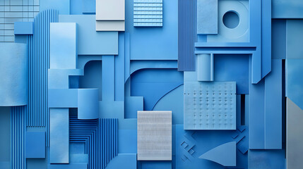 Poster - A textured abstract composition in various shades of blue, highlighting geometric shapes and patterns.