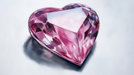 Poster - Pink Heart-Shaped Gem Watercolor Painting.