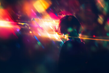 Wall Mural - vibrant colorful light leaks on dark blurred background. modern design, ethereal theme, abstract vis