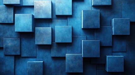 Poster - 3D blue geometric shapes background with abstract patterns and digital-inspired details