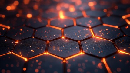 Poster - 3D hexagonal technology abstract with layered grids and advanced geometric visuals