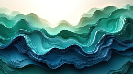 Poster - A 3D gradient wave pattern in a circular frame, featuring soft transitions in blue and green hues