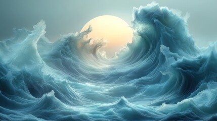 Poster - A circular frame featuring flowing wave patterns in a gradient of blue and green tones