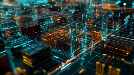 Poster - abstract representation of a digital network, featuring intricate connections and vibrant data flows