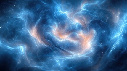 Poster - A quantum blue abstract background, blending glowing elements with complex geometric shapes