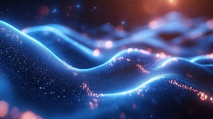 Poster - A quantum blue abstract background, blending glowing elements with complex geometric shapes