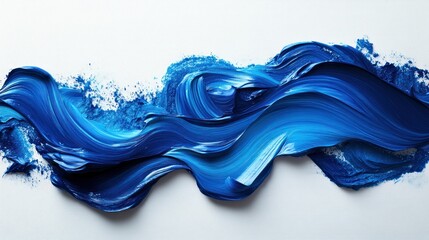 Poster - Abstract blue paint brush stroke design with dynamic patterns and soft textures, on solid white background, single object