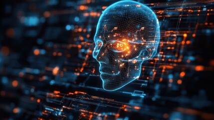 Poster - AI-driven medical technology on a dark blue background, highlighting healthcare innovation with futuristic AI visuals
