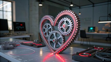 Poster - metal heart made of gears