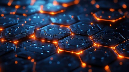 Poster - AI-generated blue geometric shapes background with neural network-inspired patterns and glowing accents