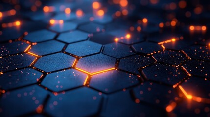 Poster - AI-generated hexagonal technology background featuring neural network-inspired grids and glowing accents