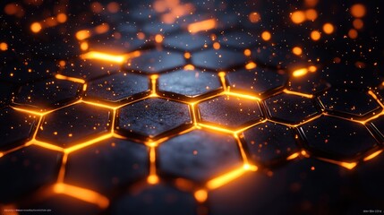 Poster - AI-generated hexagonal technology background featuring neural network-inspired grids and glowing accents