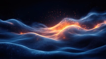 Fototapete - Artistic modern blue abstract design with wave lines and glowing light effects for a creative touch