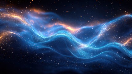 Fototapete - Artistic modern blue abstract design with wave lines and glowing light effects for a creative touch